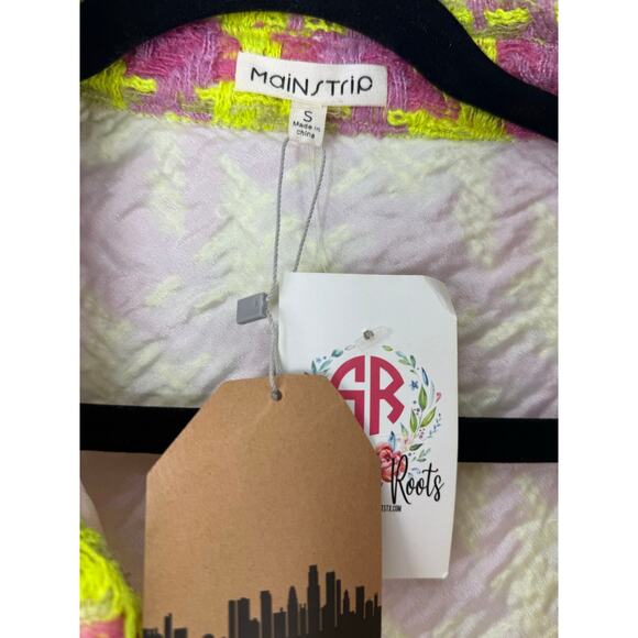 Main Strip Tweed Jacket Women S Neon Yellow Pink Houndstooth Cropped Maximalist - Picture 4 of 10